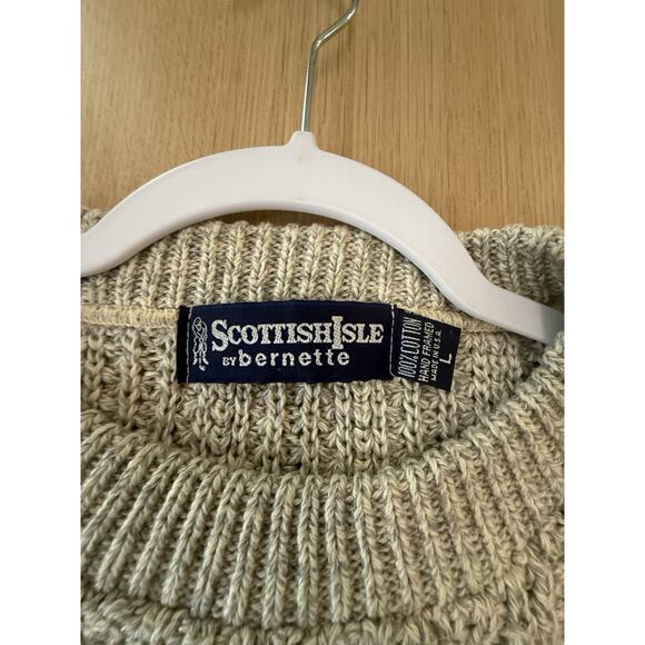 ScottishIsle By Bernett 100% Cotton Cable Knit fisherman Sweater Ivory Large - Picture 8 of 10